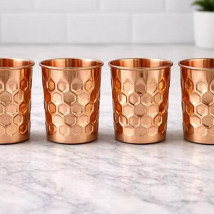 Copper glass set premium table drinkware ayurvedic health <b>cups</b> eco friendly <b>reusable</b> durable for modern home dining - Product Image 1