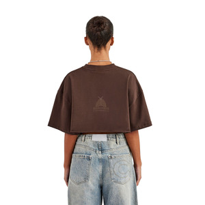 T-shirts courts déchirés pour femmes en coton lourd 80/20 coton/polyester, personnalisables par sérigraphie, style streetwear, vente en gros - Product Image 3