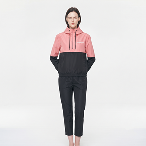 Custom Logo Women's Regular Fit <b>Nylon</b> Hooded Quarter Zip Color Block Sports Tracksuit Matching Athletic <b>Pants</b> Set - Product Image 3