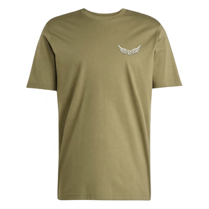 Men's Olive <b>Green</b> Short Sleeve <b>T</b>-<b>Shirt</b> With Embroidered Wing Logo Regular Fit Casual Jersey Cotton O-Neck Design - Product Image 1