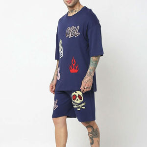 Ensemble décontracté homme respirant en coton molletonné 2 pièces (T-shirt à manches courtes et short) personnalisable OEM pour l'été – Conception numérique couleur personnalisée - Product Image 2