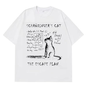 Cat <b>Physics</b> Quantum Mechanics Creative Print Summer Short-sleeved Cotton T Shirt Men Women Streetwear Loose T-shirts - Product Image 2