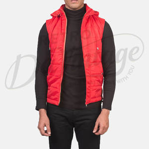 Chaleco Acolchado Rojo con Capucha para Hombre, Chaleco Acolchado Cálido de Invierno, Chaqueta sin Mangas Impermeable para Hombre - Product Image 5
