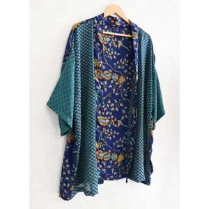 Handmade Luxury Indian Silk Kimono <b>Robe</b> Short Printed <b>Women</b> Nightwear, Loungewear Bathrobe - Product Image 2