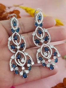 Elegant Premium Quality <b>Silver</b> Plated Moissanite <b>Drop</b> Statement <b>Earring</b> for Women Evening Look Party Wear Fashion Collection - Product Image 3
