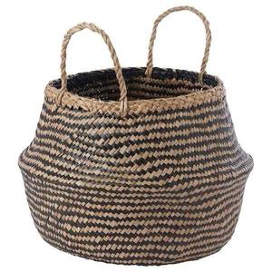 Wholesale Handmade Natural Seagrass Modern Circle <b>Foldable</b> Woven Storage <b>Basket</b> with Handles for Home Decor OEM ODM - Product Image 3