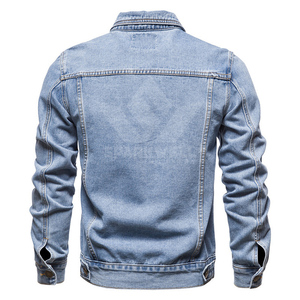 <b>Men's</b> Light Blue Washed Denim Trucker <b>Jacket</b> Button Closure <b>Long</b> Sleeve Regular Fit Casual Jean <b>Jacket</b> for Spring and Autumn - Product Image 2