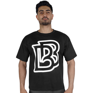 T-shirt noir à manches courtes pour homme, logo blanc imprimé sur le devant, coupe classique, col rond, 100 % coton tricoté, transfert par sublimation - Product Image 1