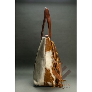 กระเป๋าโท้ทหนังแท้วินเทจสไตล์ตะวันตกพิมพ์ลายเสือดาวมีพู่กระเป๋าสะพายไหล่มีแบรนด์ - Product Image 4