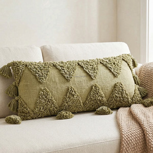 Multi Tassel Tufted Cushion Cover Modern Tribal Textured Pillow Case Indian Wholesale Tufted Bohemian Pillowslip <b>Sofa</b> <b>Bed</b> Decor - Product Image 3