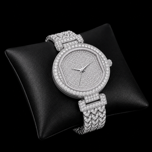 Montre de luxe pour femmes avec diamants, cadran rond de 36 mm, quartz analogique, verre cristal, acier inoxydable et bracelet en caoutchouc, fermoir papillon - Product Image 3