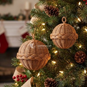 Adorno Navideño de Bola de Mimbre, Decoración Redonda Colgante, Estilo Rústico para Árbol de Navidad, Decoración para el Hogar - Product Image 3