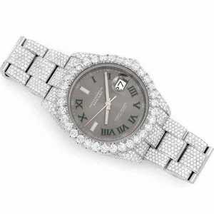 Luxury Fully Iced Out Moissanite <b>Watch</b> Gray Dial Green Roman Numeral Automatic Mechanical <b>Diamond</b> - Product Image 5