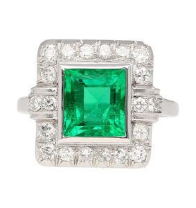 Art Deco Emerald Cut Cocktail <b>Ring</b> With Diamond Pave Setting Rhodium Plated 925 Silver Women's Engagement <b>Ring</b> - Product Image 4