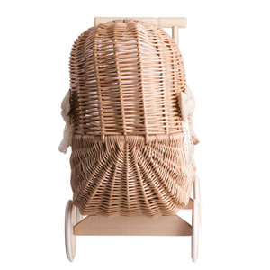 Cochecito de Ratán Natural para Muñecas con Marco de Madera y Ruedas, para Edades de 2 a 4 Años, Juguete Educativo Unisex - Product Image 3