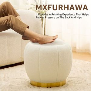 Modern Round Floral Storage Ottoman Soft Padded Teddy Velvet Footstool with Accent Small Table Plant Stand - Product Image 4
