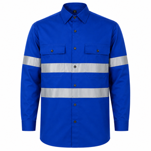 Custom Royal Blue Hi Vis Reflective Long Sleeve Industrial Safety Uniform Shirt Polyester Unisex OEM - Product Image 1