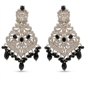 Elegant Ruby <b>Red</b> Gemstone Drop <b>Earrings</b> Vintage Silver Rhinestone Chandelier Statement <b>Earrings</b> - Product Image 2