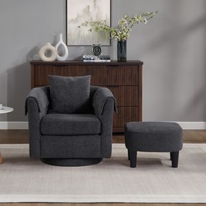 Fauteuil d'appoint moderne en chenille avec repose-pieds, fauteuil pivotant pour salon, coussin de dossier amovible, 2 housses d'accoudoirs - Product Image 6