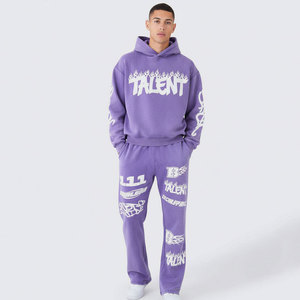 Conjunto de Sudadera Corta Oversize Negra con Efecto Ácido y Pantalones Acampanados para Hombre, Estampado Personalizado, Estilo Urbano, 2 Piezas, Chándal Lavado - Product Image 1