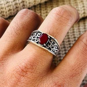 Boho <b>Garnet</b> Filigree Pattern Brass <b>Ring</b> Oxidized <b>Silver</b> Plated Vintage Wholesale <b>Ring</b> For Women - Product Image 2