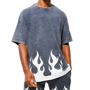 Venta al por mayor 100% algodón blanco camisetas de gran tamaño lavado ácido de los hombres de impresión 275G Unisex Streetwear Hip Hop camiseta en blanco - Product Image 1