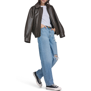 <b>Women</b> Real Cowhide Leather Bomber <b>Jacket</b> Ladies Aviator Slim Fit <b>Zip</b>-<b>Up</b> Customized Embroidery Logo Factory Price Wholesale - Product Image 4