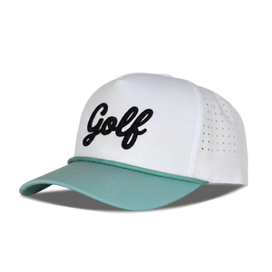 Gorra de Golf de Dos Tonos Personalizada de Alta Calidad, Gorra de Poliéster Impermeable de 5 Paneles con Diseño Perforado Cortado con Láser y Cuerda, Gorras Deportivas - Product Image 1