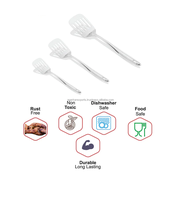 Spatule de cuisine durable en acier inoxydable 306 finition miroir avec poignée en silicone, compatible lave-vaisselle, pour cuisines domestiques, restaurants, hôtels, vente en gros