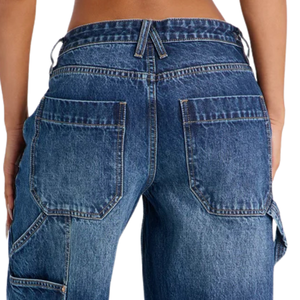 Vaqueros Cargo de Mujer de Talle Medio, Pierna Ancha, Transpirables, Azul Lavado, con Bolsillos Utilitarios, Estilo Casual Urbano, Ajuste Holgado, Moda Otoño - Product Image 4