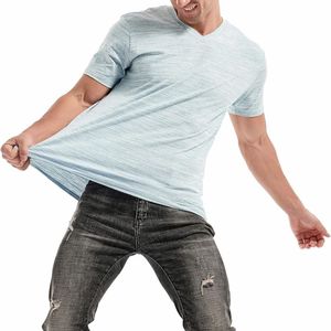 T-shirt personnalisé pour homme, col en V, coton texturé, manches courtes, décontracté, basique, pour la vente en gros de vêtements - Product Image 3