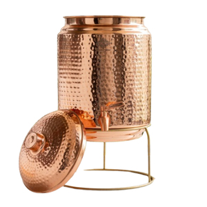 Distributeur d'eau artisanal en cuivre pur martelé avec support et robinet anti-fuite, grande capacité, stockage d'eau ayurvédique en cuivre, en promotion - Product Image 5