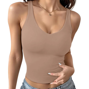 Camiseta sin mangas acanalada para mujer, a la moda, con doble forro, cuello en V, informal de verano, básica, 2026, moderna, para hacer ejercicio o salir. - Product Image 1