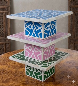 Soporte para Pastel con Incrustaciones de Hueso Hecho a Mano, Plato Cuadrado de Resina para Postres, Bandeja de Servicio de Varios Niveles, Solo Lavar a Mano, para Bodas y Fiestas de Cumpleaños - Product Image 2