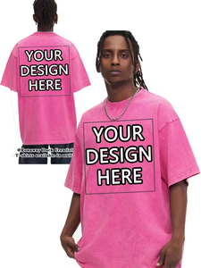 Custom Printed Chest Logo Personalized Front Silk Screen Printed Turtleneck Men's Washed Aged 100% Cotton T-Shirt Digital - Product Image 2