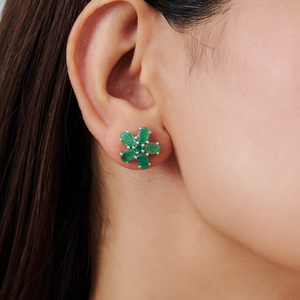Best Quality Natural <b>Emerald</b> Gemstone Floral Design 925 Sterling Silver Fine Handmade <b>Stud</b> Earrings For Women Everyday Wear - Product Image 2