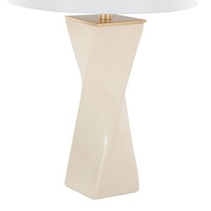 Lampada da tavolo Curvo in ceramica da 27 pollici, design contemporaneo quadrato con ceramica color crema, metallo dorato e lino bianco - Product Image 4