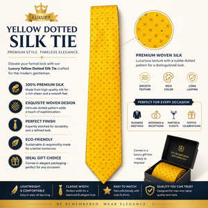 Corbata de Hombre de Seda 100% con Puntos Amarillos de Lujo |   Corbata de Diseño Ecológica, Tejida, Premium, para Bodas, Fiestas y Eventos Formales, Ideal para Regalo - Product Image 6