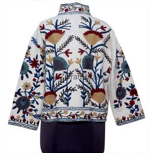 Chaqueta Bomber de Algodón 100% Tejido Suzani TNT para Mujer, con Volantes Bordados, Diseño Floral Vintage, Ecológica, Transpirable, de Secado Rápido, para Verano - Product Image 5