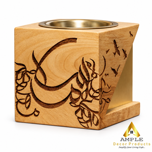 Quemador de Incienso de Madera Hecho a Mano AMPLE con Caligrafía Árabe y Pájaros, para Bakhoor y Agarwood - Product Image 4