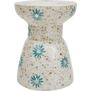 Handmade Mosaic Accent <b>Table</b> <b>Stools</b> Mother of Pearl Teal Floral Star Inlaid Coffee <b>Stool</b> Living Room Furniture Decor - Product Image 1