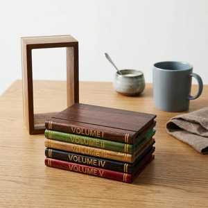 Wooden Book Coaster Set: Vintage Bookshelf Drink <b>Mats</b> Dark Academia Decor Book Lover Gift - Product Image 1