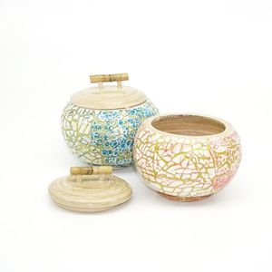 Pot décoratif en bambou naturel avec incrustation artisanale en nacre, récipient de rangement pour le café, le thé et les épices - Product Image 1