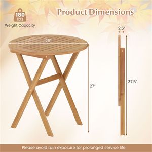 Tavolino Rotondo da Giardino in Legno di Acacia 66 x 69 cm, Capacità 81 kg, Pieghevole per Uso Esterno - Product Image 4