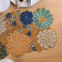 Set de 1 dessous-de-plat brodé à la main Flora-Exhibit, motif floral vintage moderne, tissé, de luxe, pour la décoration de cuisine, avec logo personnalisé, idéal pour les mariages