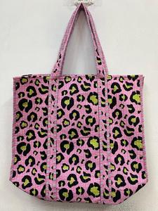 Pink Leopard Print Cotton Tote Bag Large Capacity Reusable Shopping Bag Eco Friendly Women Shoulder Handbag Wholesale - Product Image 3