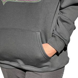 Sweat-shirt à capuche gris pour femme, orné de strass, doublé velours, pull décontracté à la mode, haut à manches longues, vêtement chaud - Product Image 4