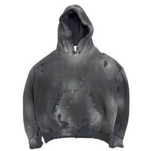 Sudadera con Capucha de Algodón Grueso Estilo Streetwear con Logotipo Personalizado, Diseño Desgastado y Lavado al Ácido, para Hombre y Mujer - Product Image 1