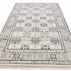 Tapis en laine gris ivoire moderne à motifs floraux, antidérapant, écologique, tufté à la main, à poils épais, avec bordure ornementale médaillon vieilli pour salon - Product Image 2