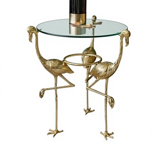 Kare Flamingo Design Metal <b>Side</b> <b>Table</b> with Antique <b>Gold</b> Finish Luxury Modern Animal Shape Accent <b>Table</b> for Living Room - Product Image 1